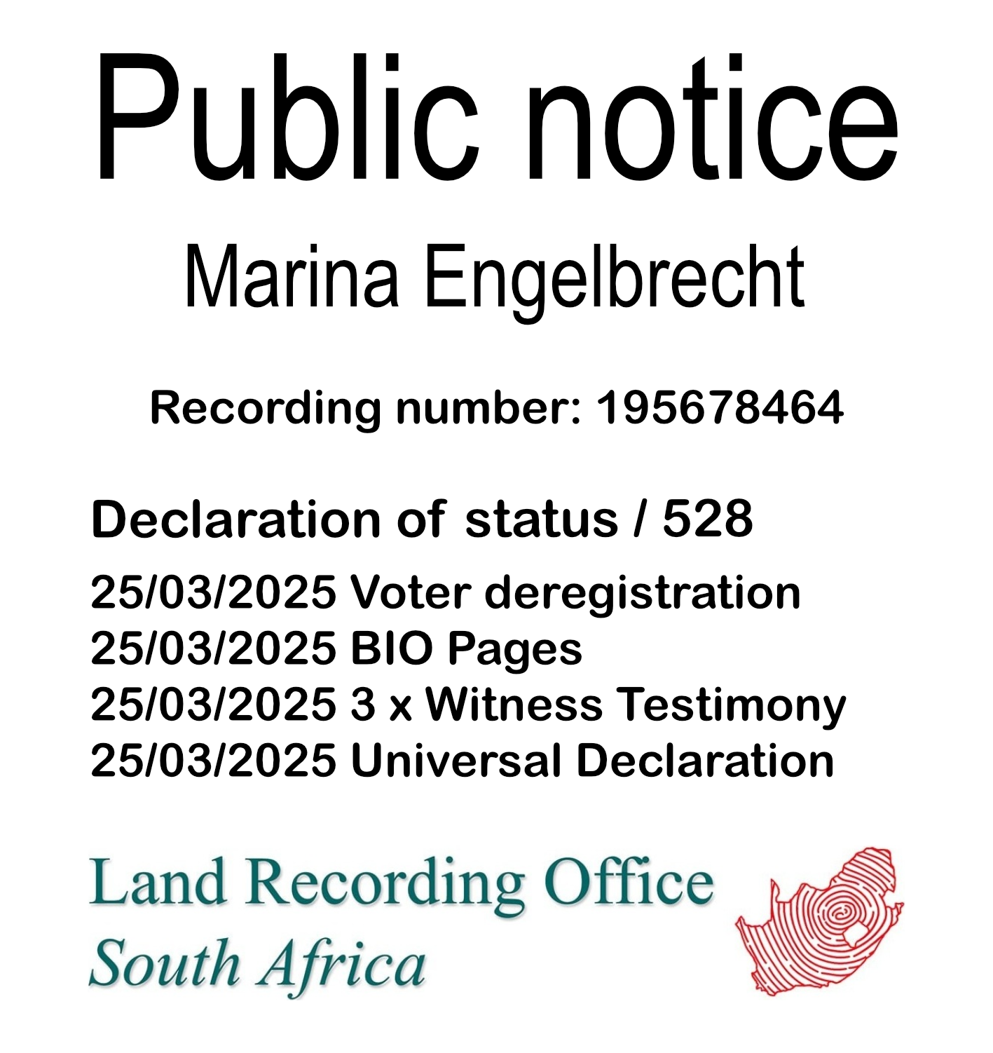 Public Notice Marina Engelbrecht (c) Recording number 195678464